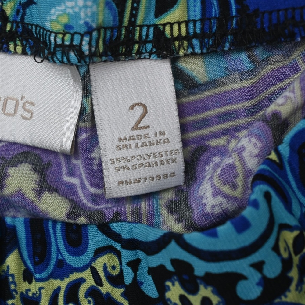 Chicos 12 Purple Floral Paisley Pull On Stretch Wide Leg Flare Womens Pants - Picture 7 of 9
